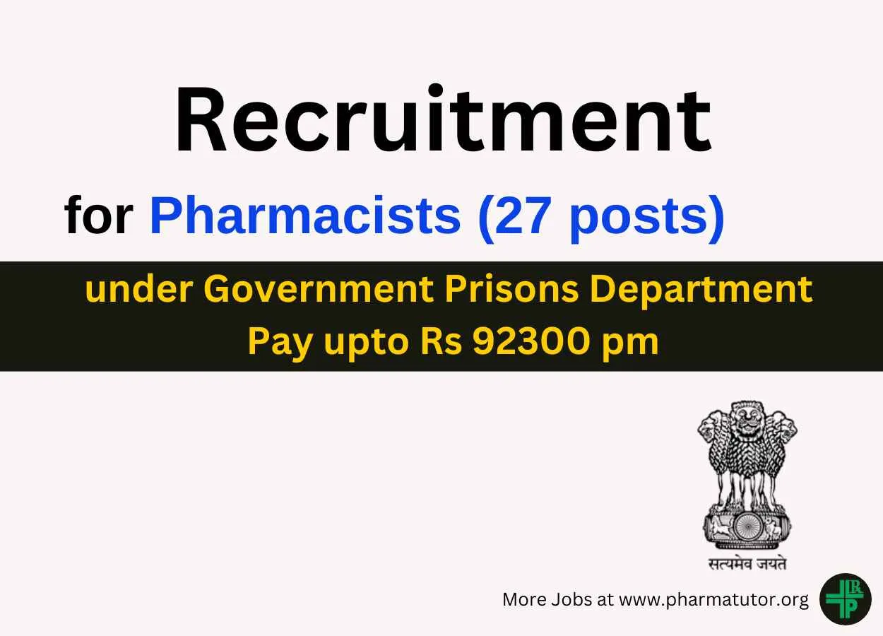 Job openings for Pharmacists under Government Prisons Department