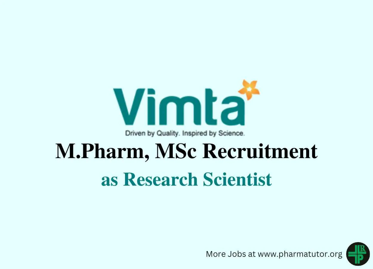 Opportunity for M.Pharm, MSc as Research Scientist at VIMTA
