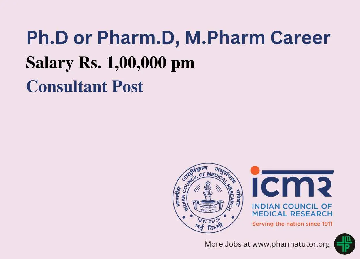 Opportunity for Ph.D or Pharm.D, M.Pharm as Consultant at ICMR