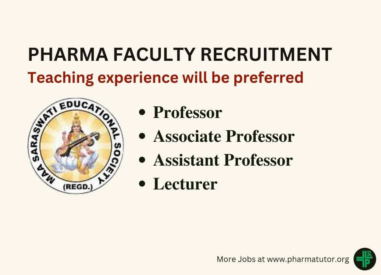 Pharma Faculty Recruitment at Maa Saraswati Institute of Pharmaceutical Sciences