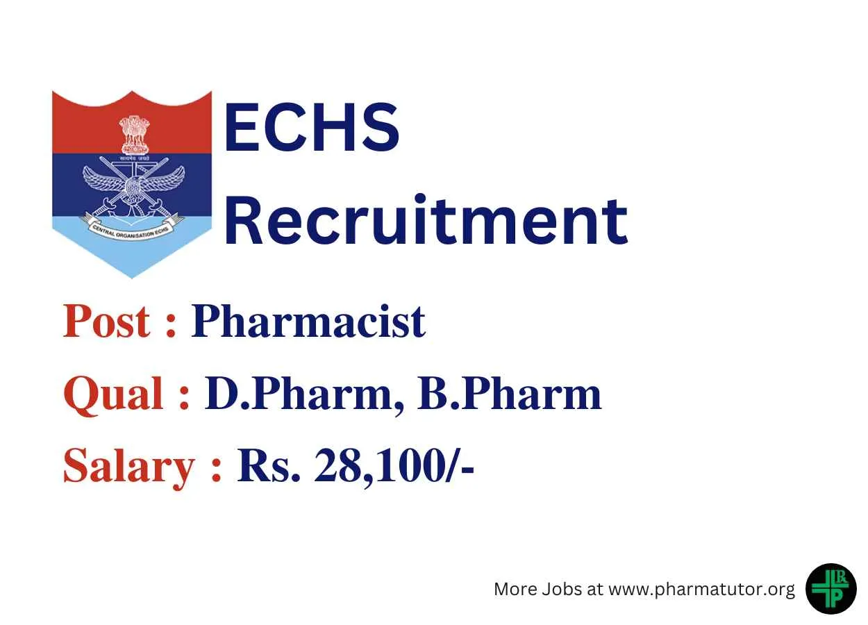 Applications are invited for post of Pharmacist at ECHS Central Organisation