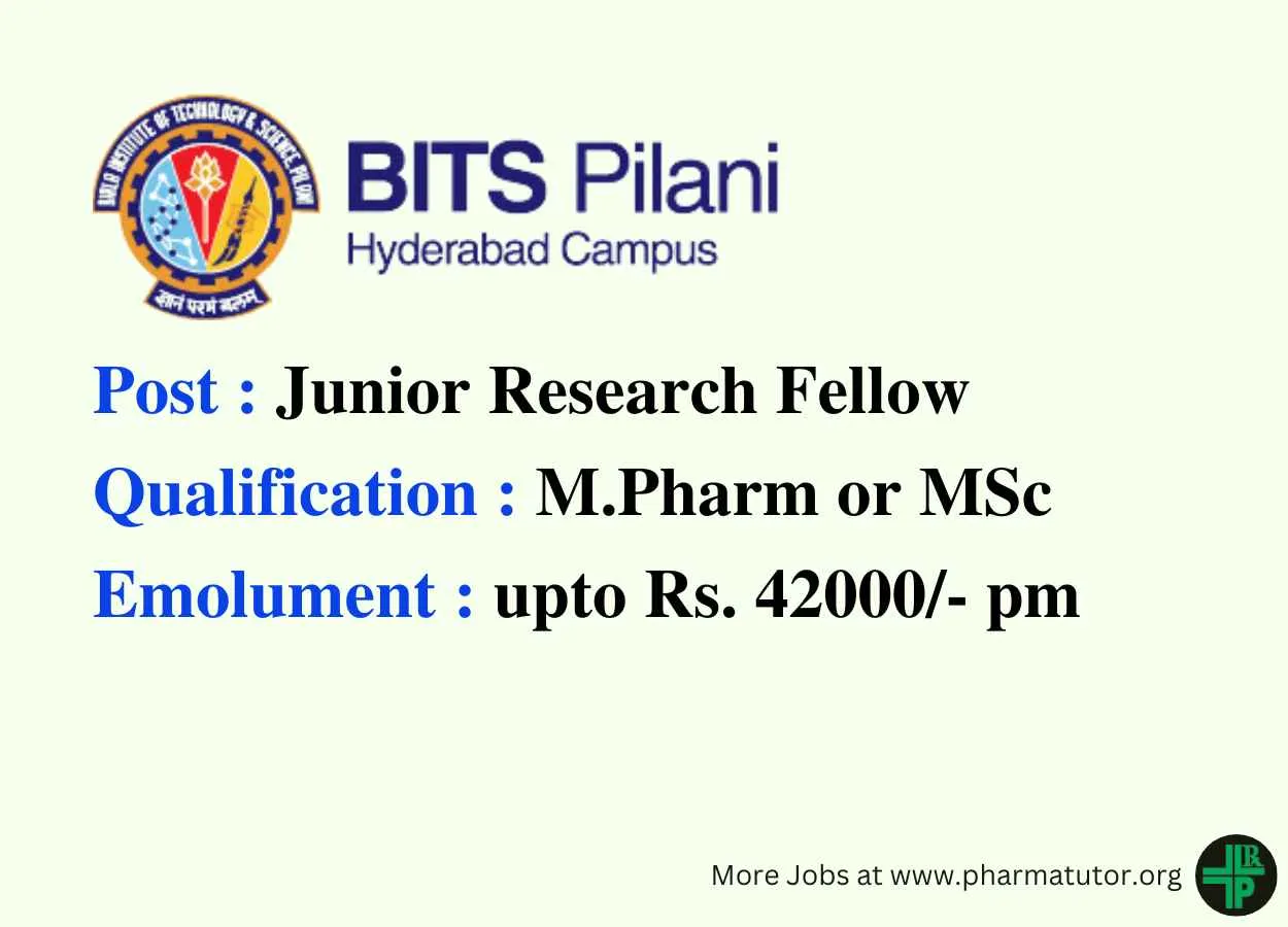 Opportunity for M.Pharm or MSc in the DBT funded project at BITS