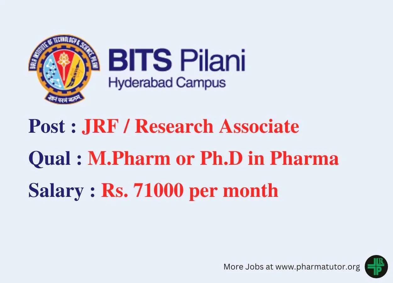Opportunity for M.Pharm or Ph.D in Pharma to work on project sponsored by ICMR at BITS