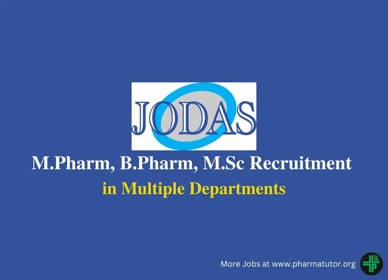 Recruitment for M.Pharm, B.Pharm, M.Sc in Multiple Departments at Jodas Expoim Pvt. Ltd