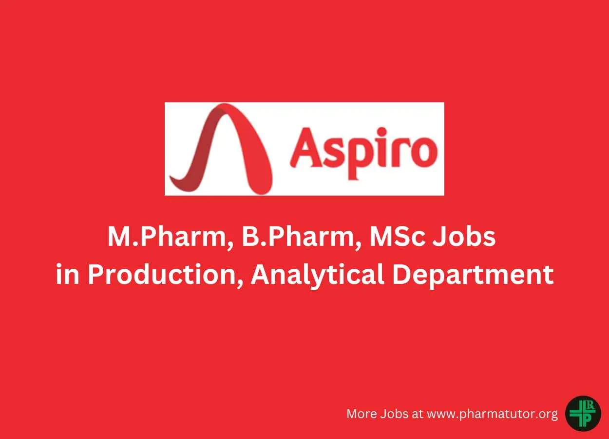 Walk in for M.Pharm, B.Pharm, MSc in Production, Analytical at Aspiro Pharma