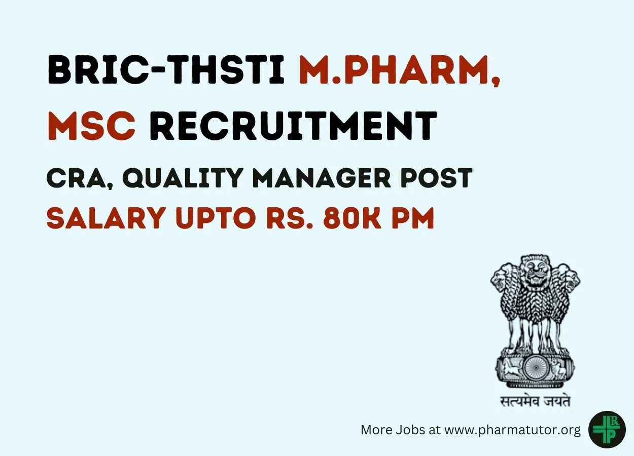 Career for M.Pharm MSc as CRA Quality Manager at BRIC THSTI