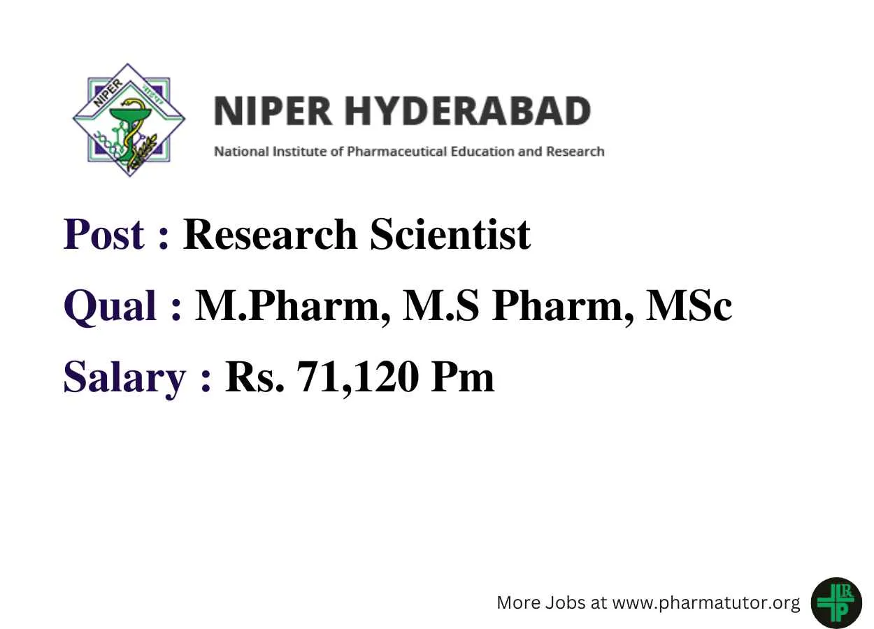 NIPER Research Scientist Recruitment