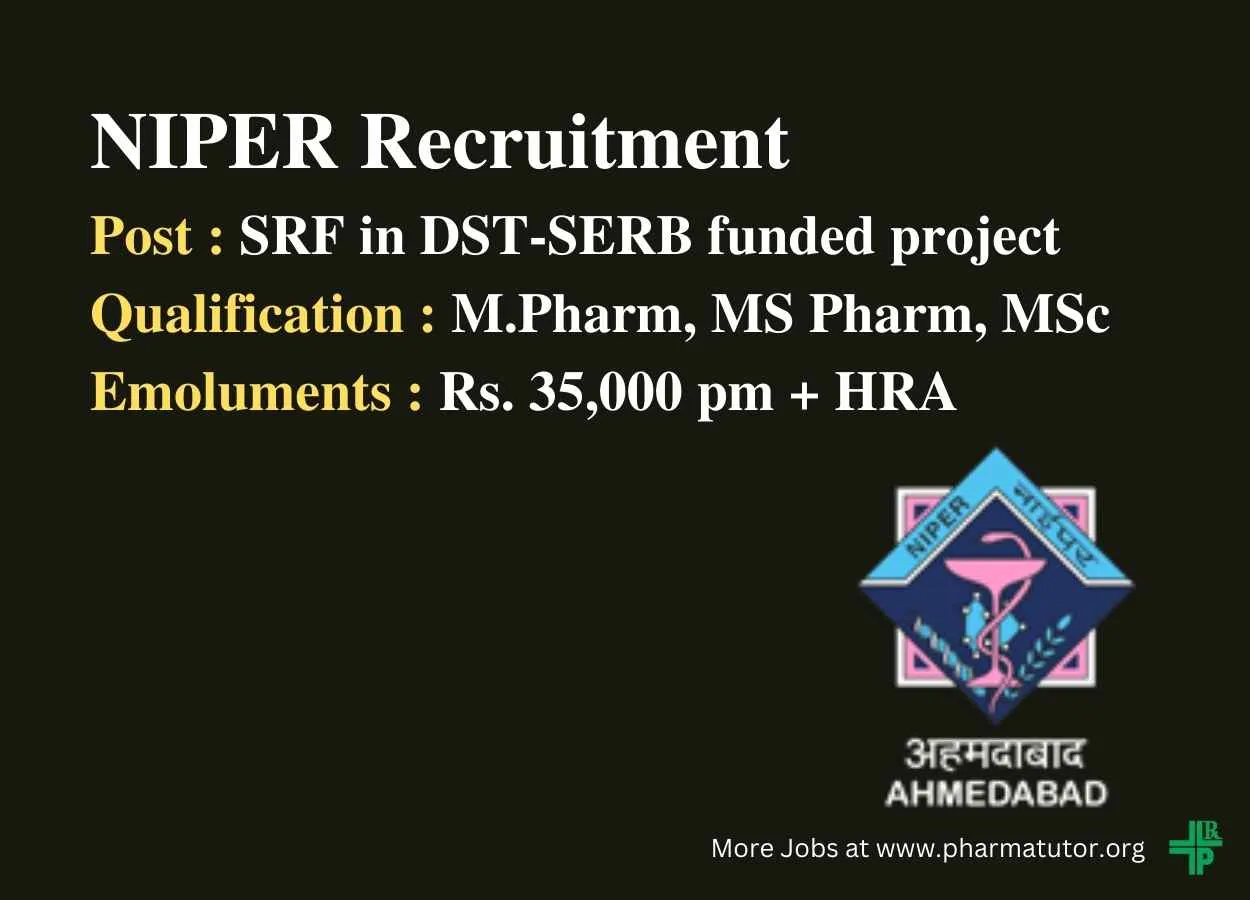 NIPER M.Pharm, MS Pharm, MSc Recruitment 