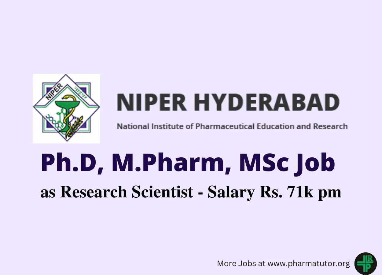 Job for M.Pharm, M.S Pharm, MSc as Research Scientist at NIPER