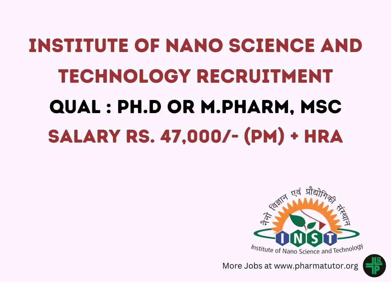 Opportunity for Ph.D or M.Pharm, MSc as Research Associate at INST