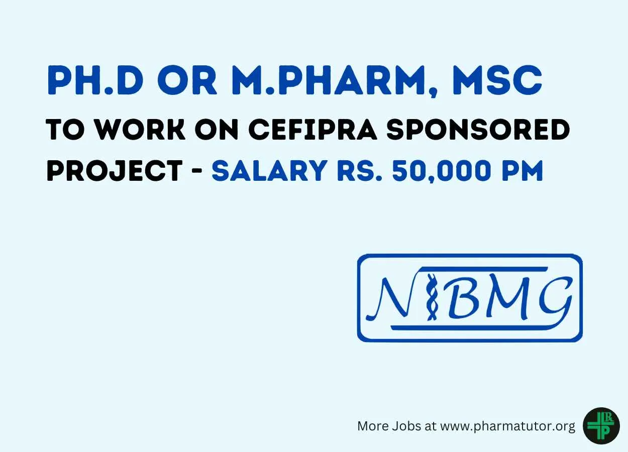 Opportunity for Ph.D or M.Pharm, MSc to work on CEFIPRA sponsored project at NIBMG
