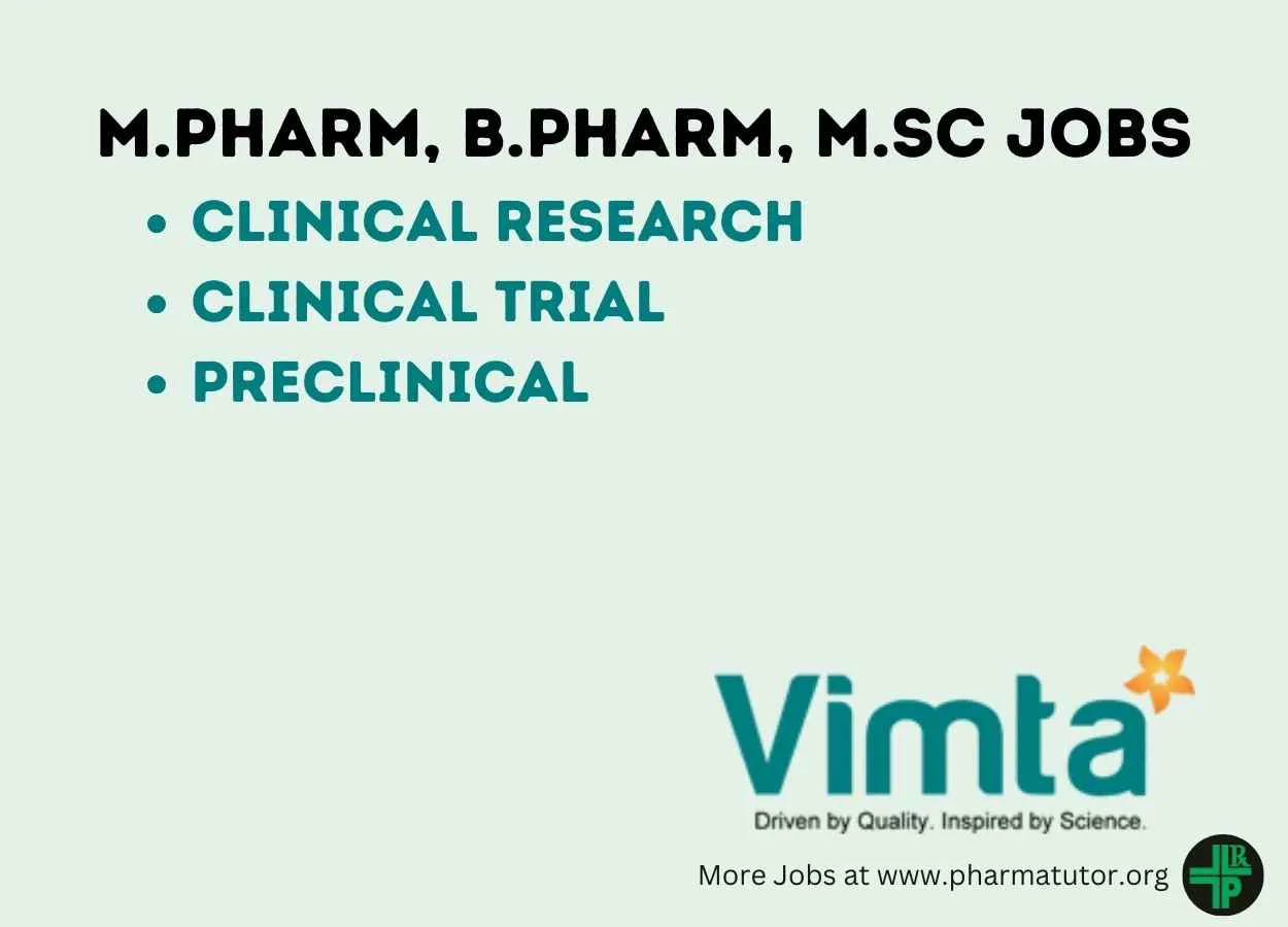 Walk in Drive for M.Pharm, B.Pharm, M.Sc in Clinical Research, Clinical Trial, Preclinical at VIMTA