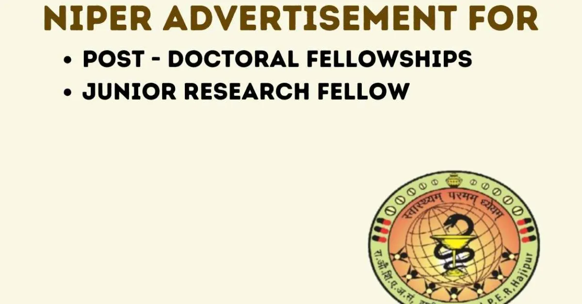 Advertisement for the post of Post-Doctoral Fellowships and Junior Research Fellow at NIPER