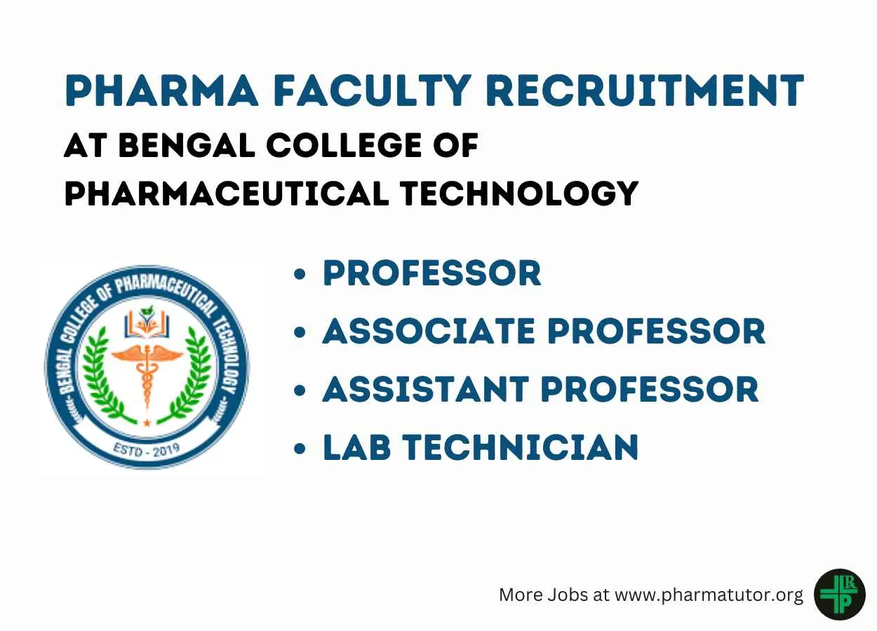 Career for Professor, Associate Professor, Assistant Professor & Lab Technicians at Bengal College of Pharmaceutical Technology