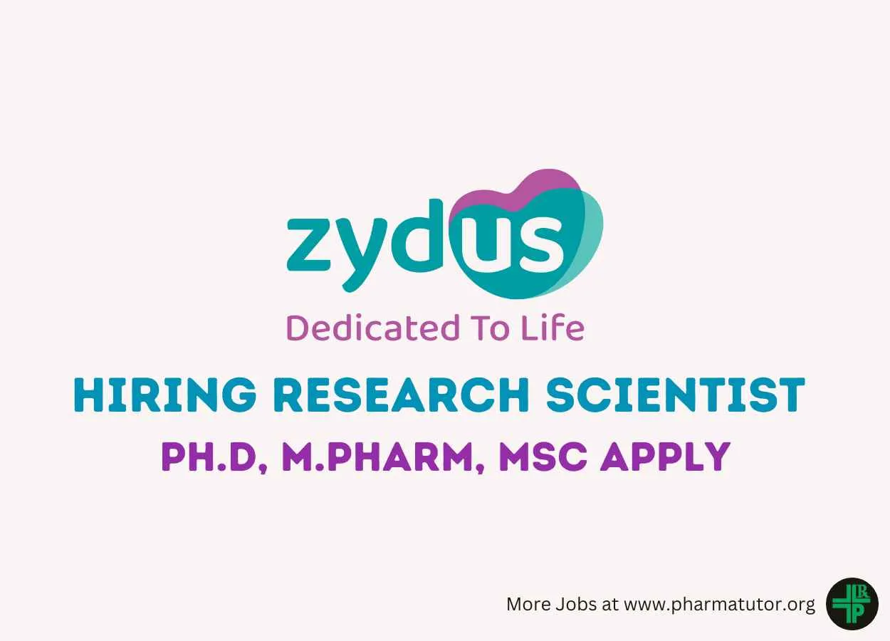 Hiring Research Scientist at Zydus Life Sciences