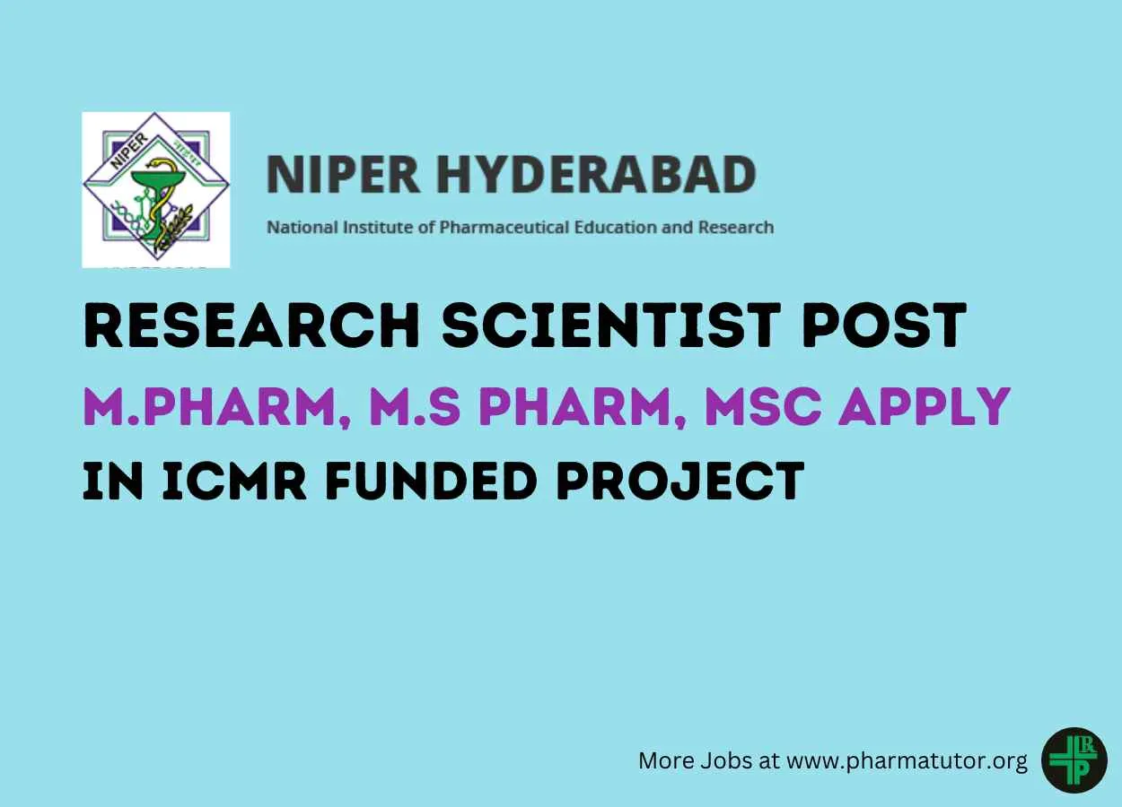 Job for M.Pharm, M.S Pharm, MSc in ICMR funded project at NIPER