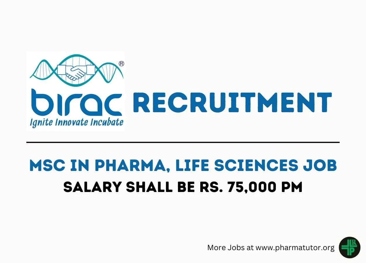 Job for MSc in Pharma, Life Sciences at BIRAC