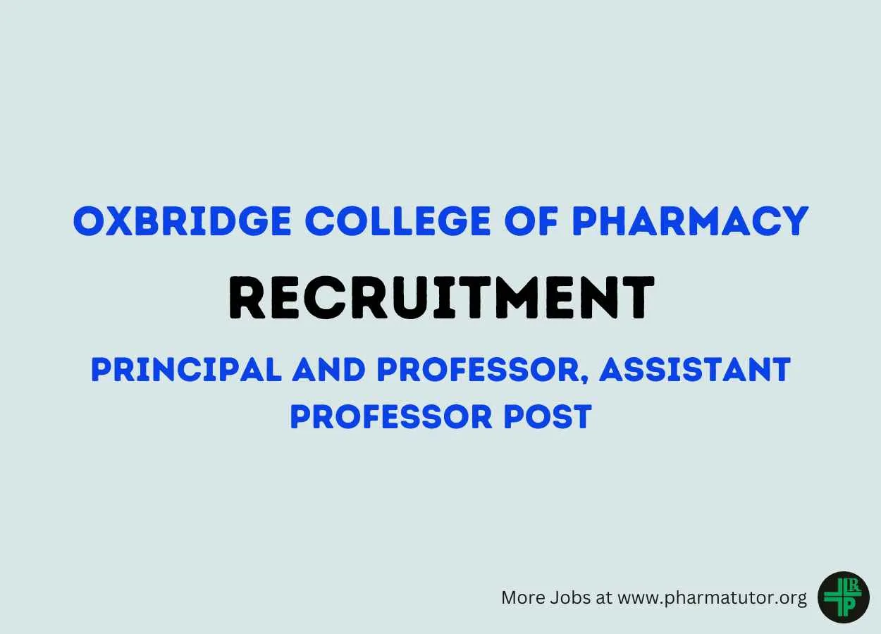 Job for Principal and Professor, Assistant Professor at Oxbridge College of Pharmacy