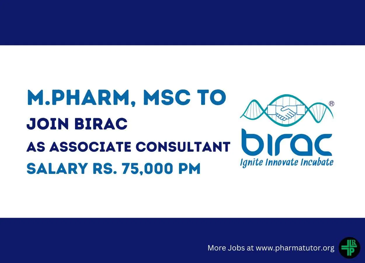 Opportunity for M.Pharm, MSc to Join BIRAC as Associate Consultant