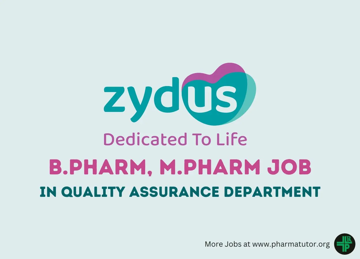 Job for B.Pharm, M.Pharm in Quality Assurance Department at Zydus Life Sciences