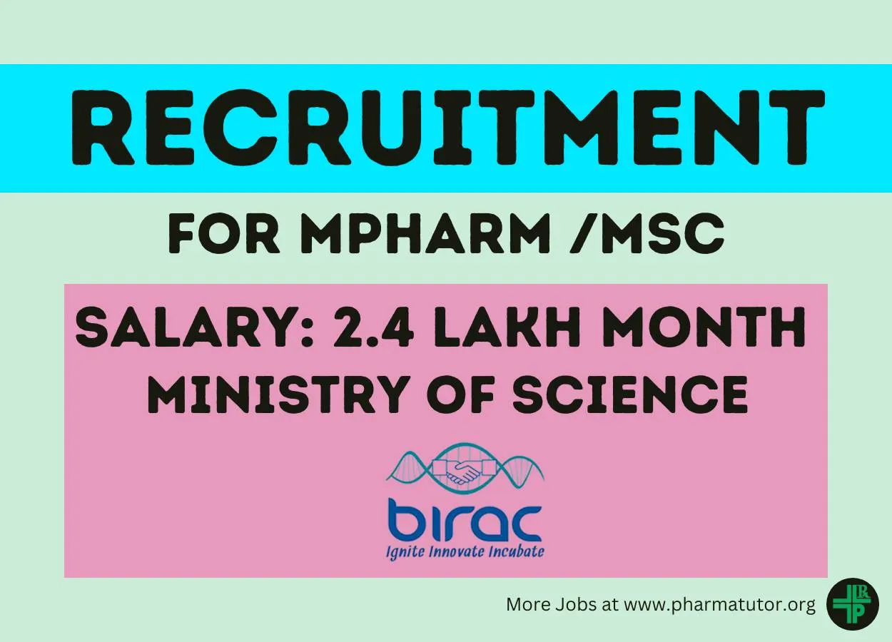 Jobs for MPharm or MSc at BIRAC