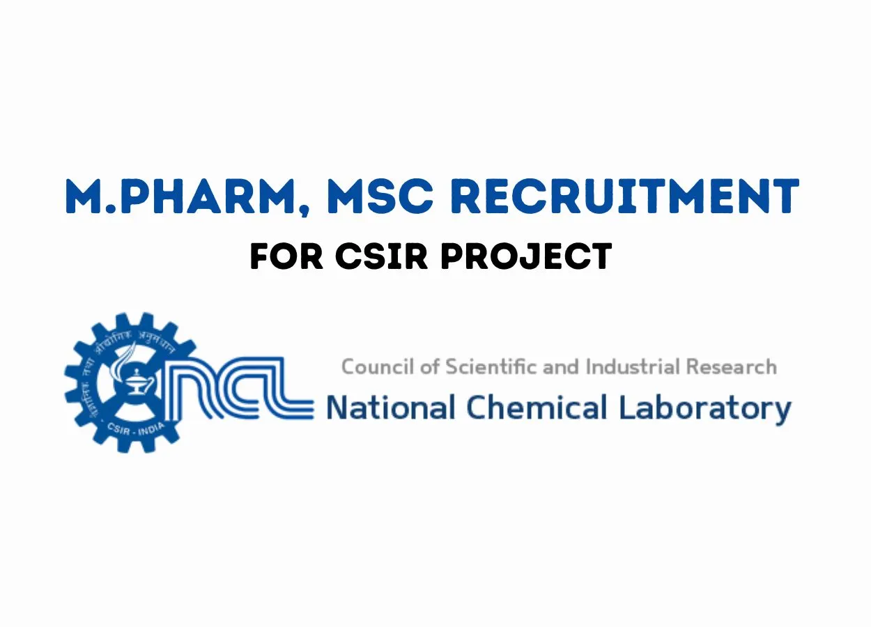 Opportunity for M.Pharm, MSc as Project Associate at National Chemical Laboratory