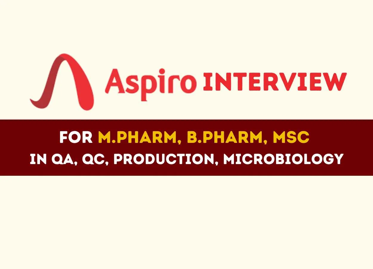 Walk in Interview for M.Pharm, B.Pharm, MSc in Production, QA, QC, Microbiology at Aspiro Pharma