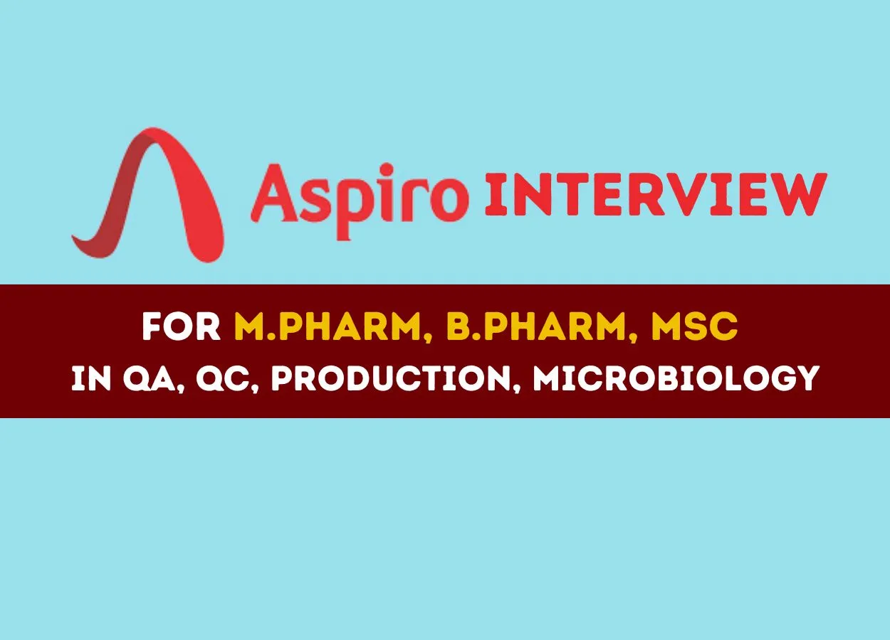 Interview for M.Pharm, B.Pharm, MSc in QA, QC, Production, Microbiology at Aspiro Pharma 