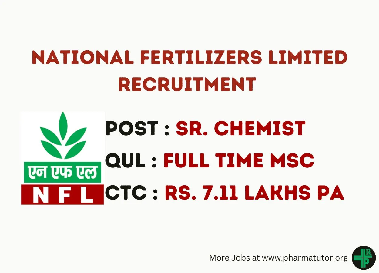 Vacancy for Senior Chemist at National Fertilizers Limited