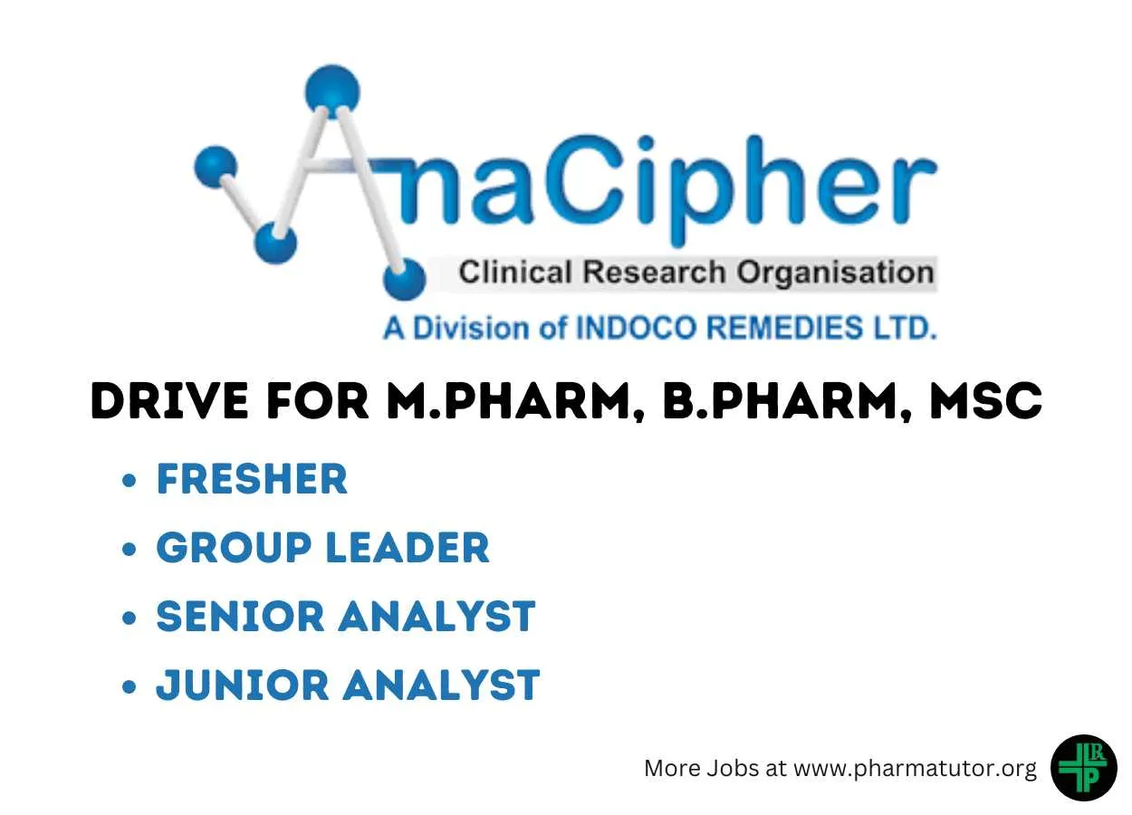 Walk in Drive for M.Pharm, B.Pharm, MSc in Bioanalytical Department at AnaCipher