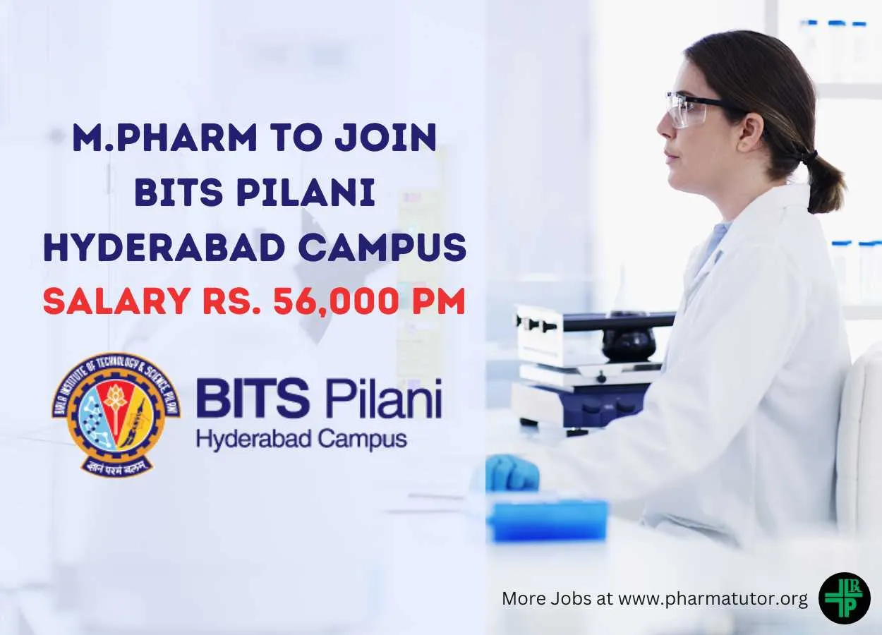 Career for M.Pharm to Join BITS Pilani Hyderabad Campus