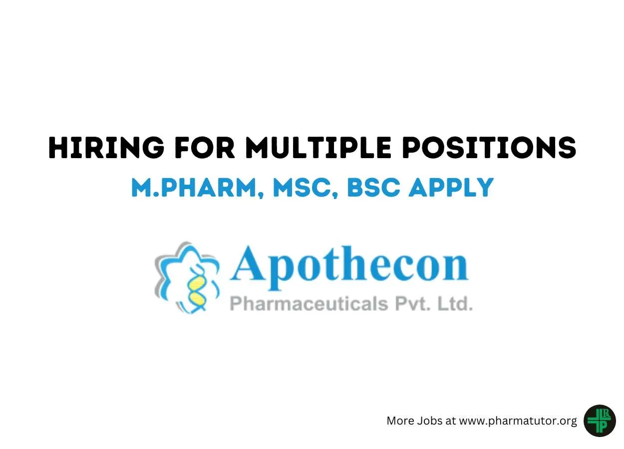 Hiring for multiple positions at Apothecon Pharmaceutical
