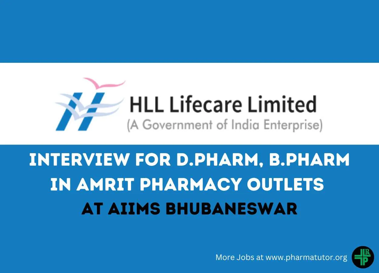 Interview for D.Pharm, B.Pharm in AMRIT Pharmacy outlets at AIIMS Bhubaneswar