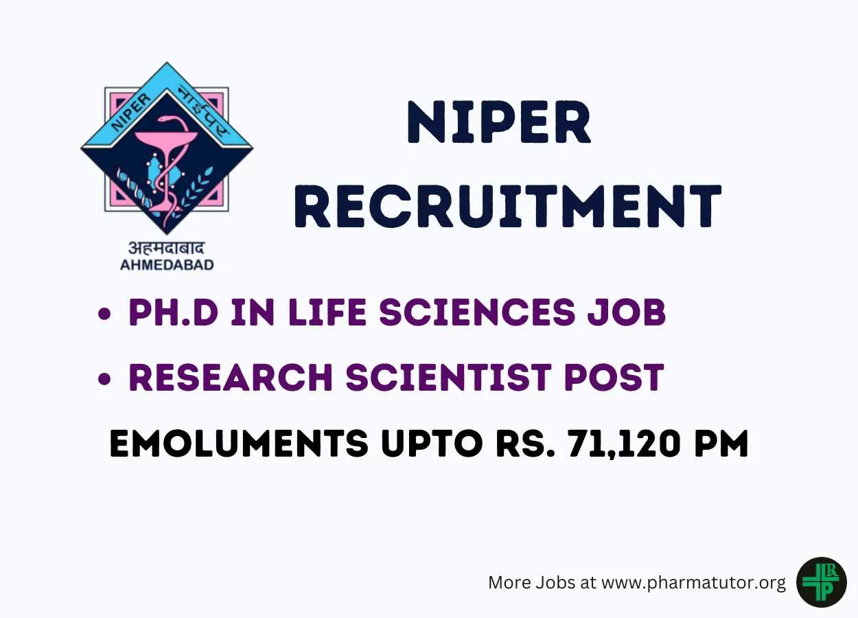 Job for Ph.D in Life sciences as Research Scientist at NIPER 