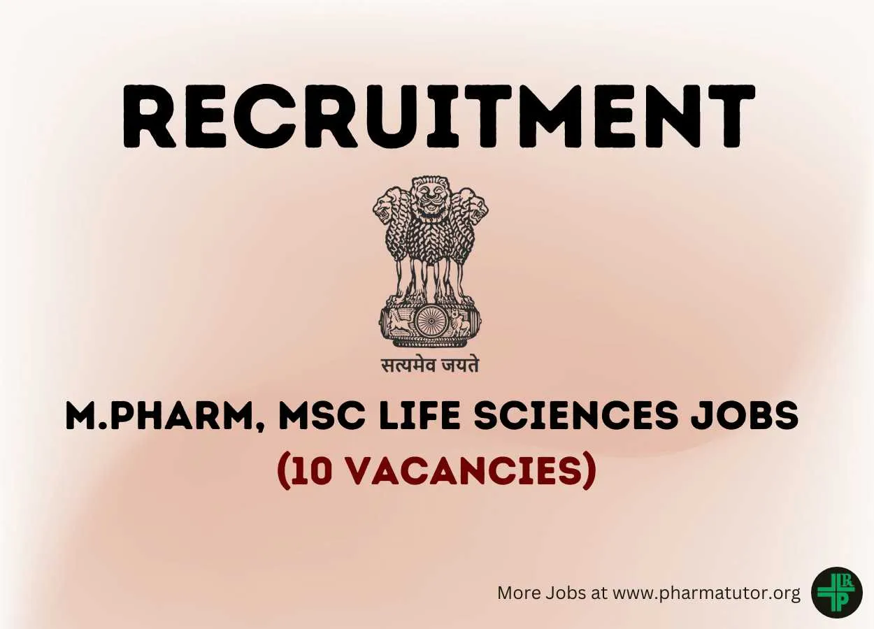 Recruitment for M.Pharm, MSc Life Sciences under Department of Health Research