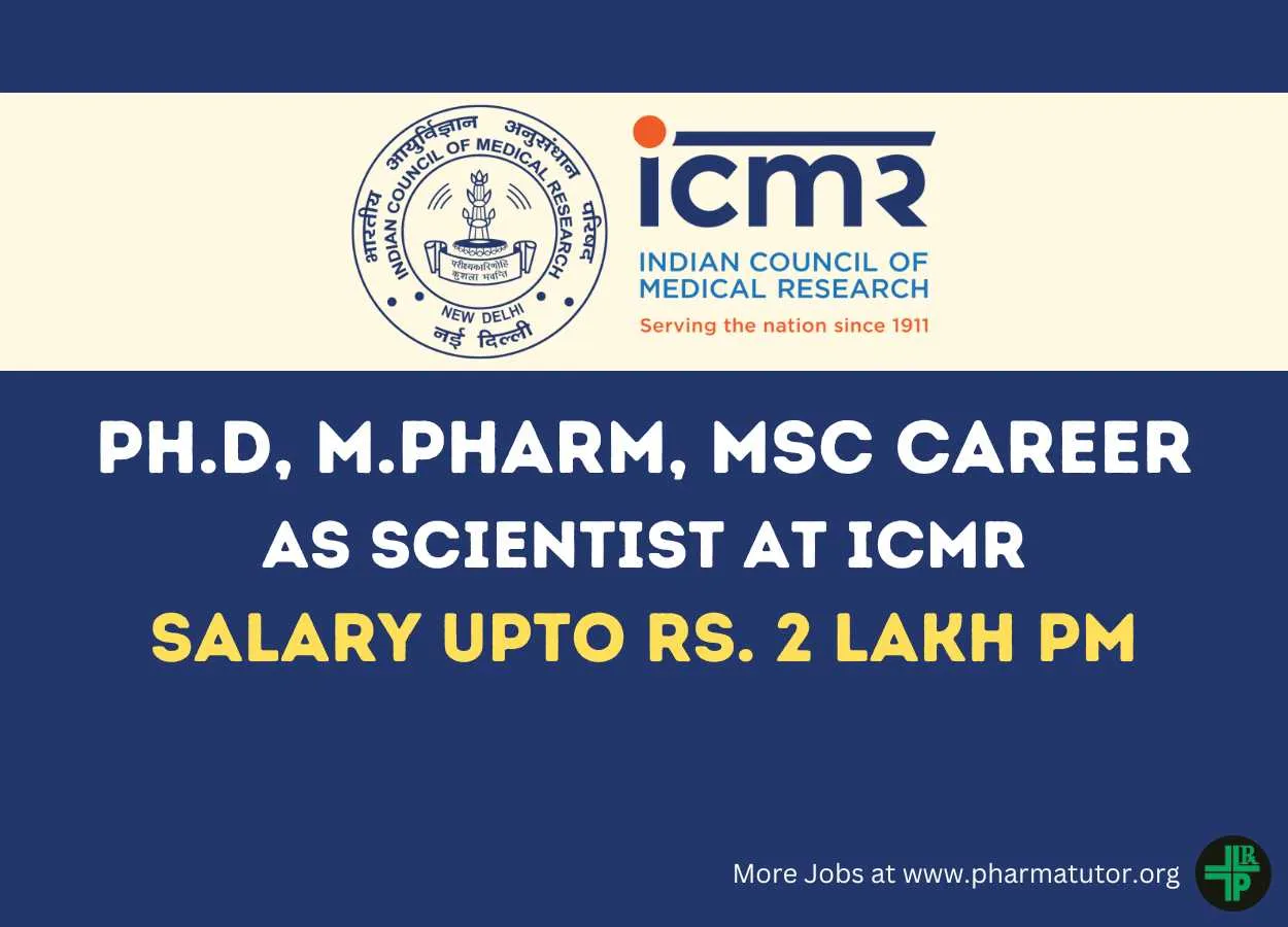 Job for Ph.D, M.Pharm, MSc as Scientist at ICMR