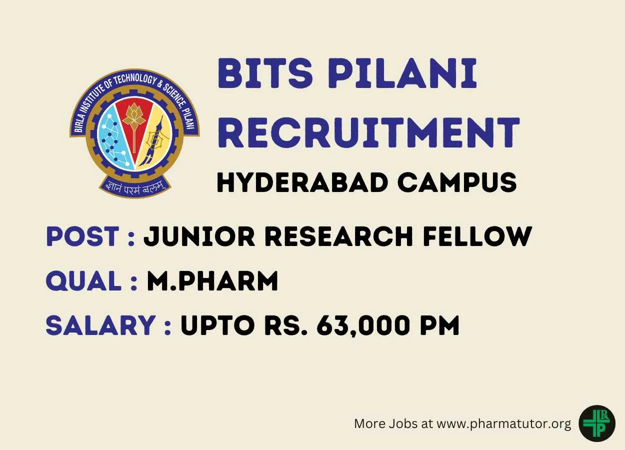 Opportunity for M.Pharm for the ICMR project at BITS Pilani Hyderabad Campus