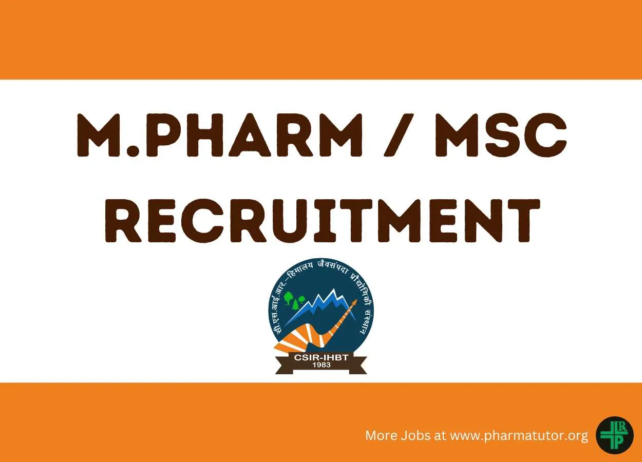 Recruitment for MPharm & MSc at IHBT