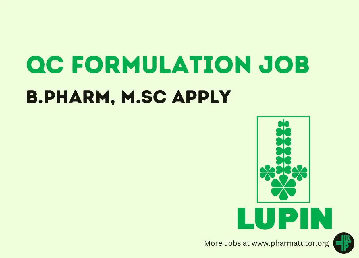 Walk In Drive for B.Pharm, M.Sc in QC Formulation at Lupin Ltd