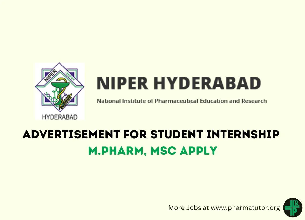 Applications are invited for a Student Internship at NIPER