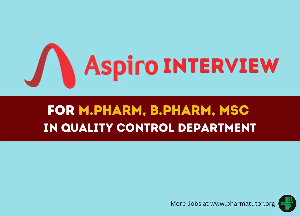 Interview for M.Pharm, B.Pharm, MSc in Quality Control at Aspiro Pharma