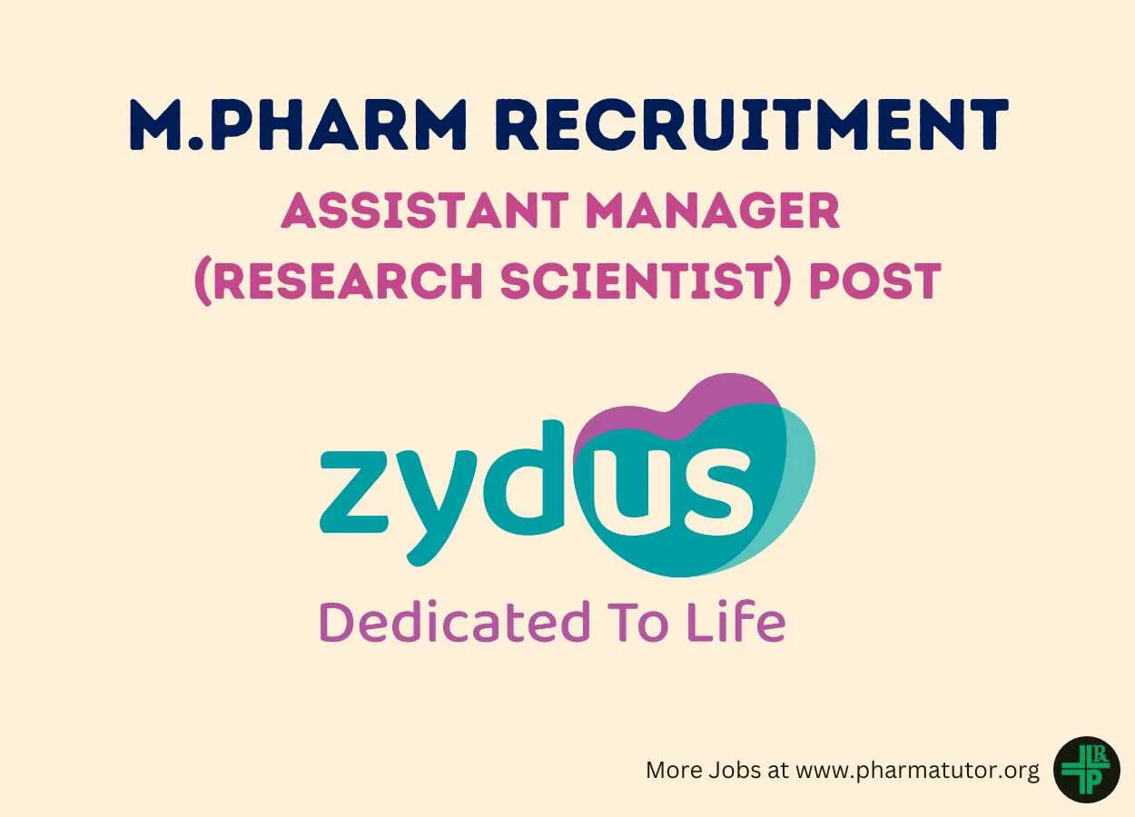 Job for Assistant Manager Research Scientist at Zydus Lifesciences