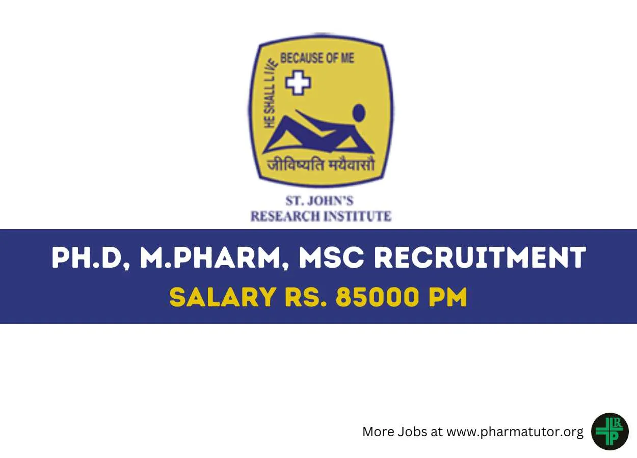 Opportunity for Ph.D or M.Pharm, MSc as Research Scientist at SJRI
