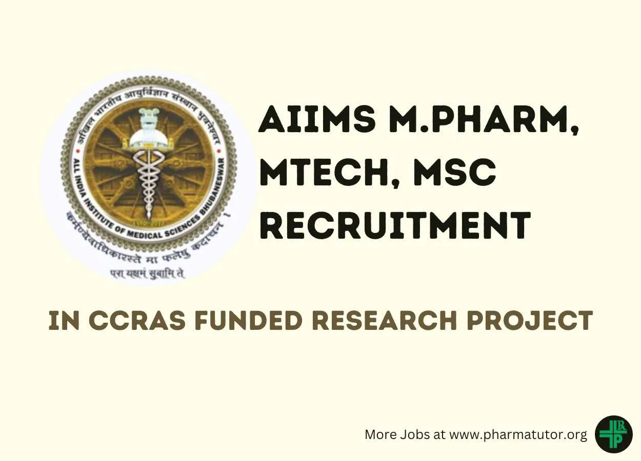 Vacancy for M.Pharm, MTech, MSc as SRF at AIIMS