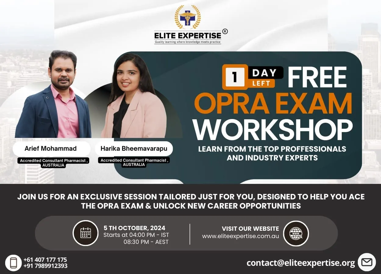 Free workshop on OPRAEXAM-AUSTRALIAN PHARMACIST LICENSE EXAM