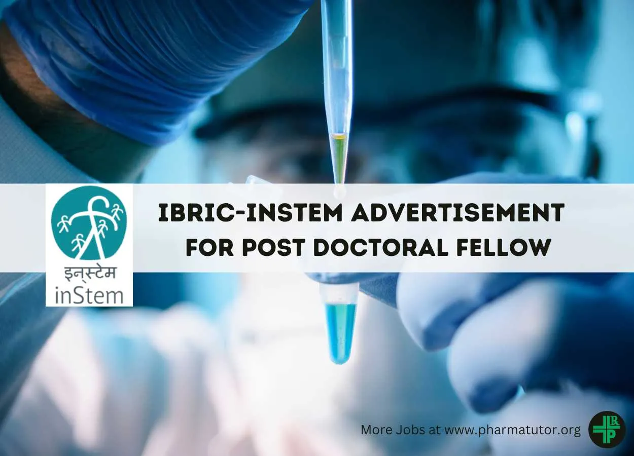 Advertisement for the post of Post Doctoral Fellow at iBRIC-inStem