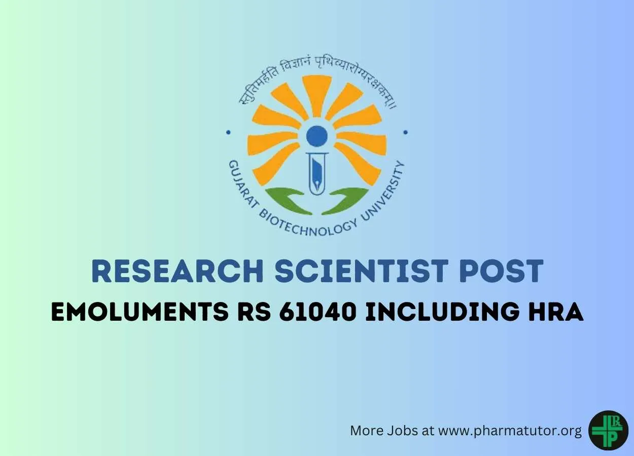 Advertisement for the post of Project Research Scientist at Gujarat Biotechnology University