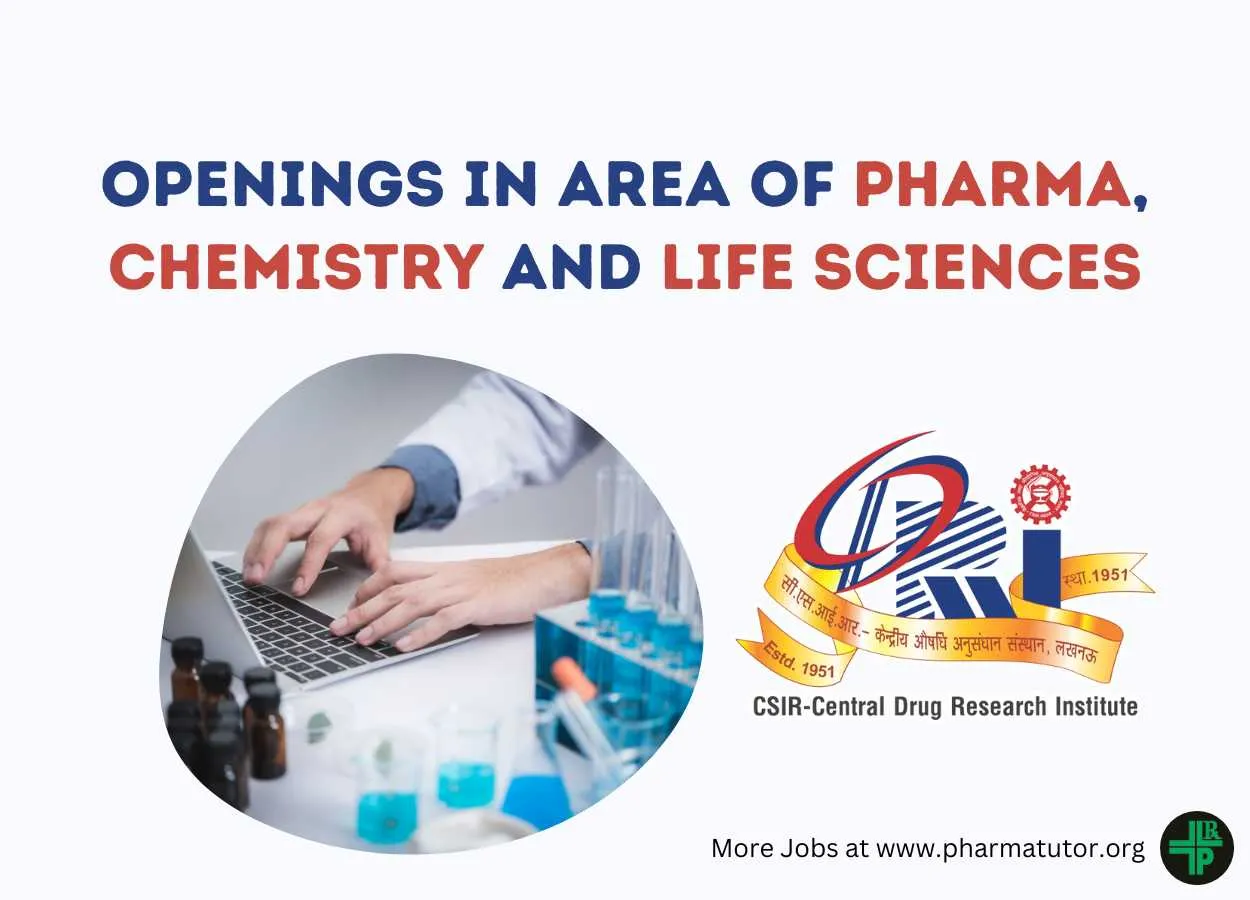 Job Openings in Area of Pharma, Chemistry and Life Sciences at CDRI