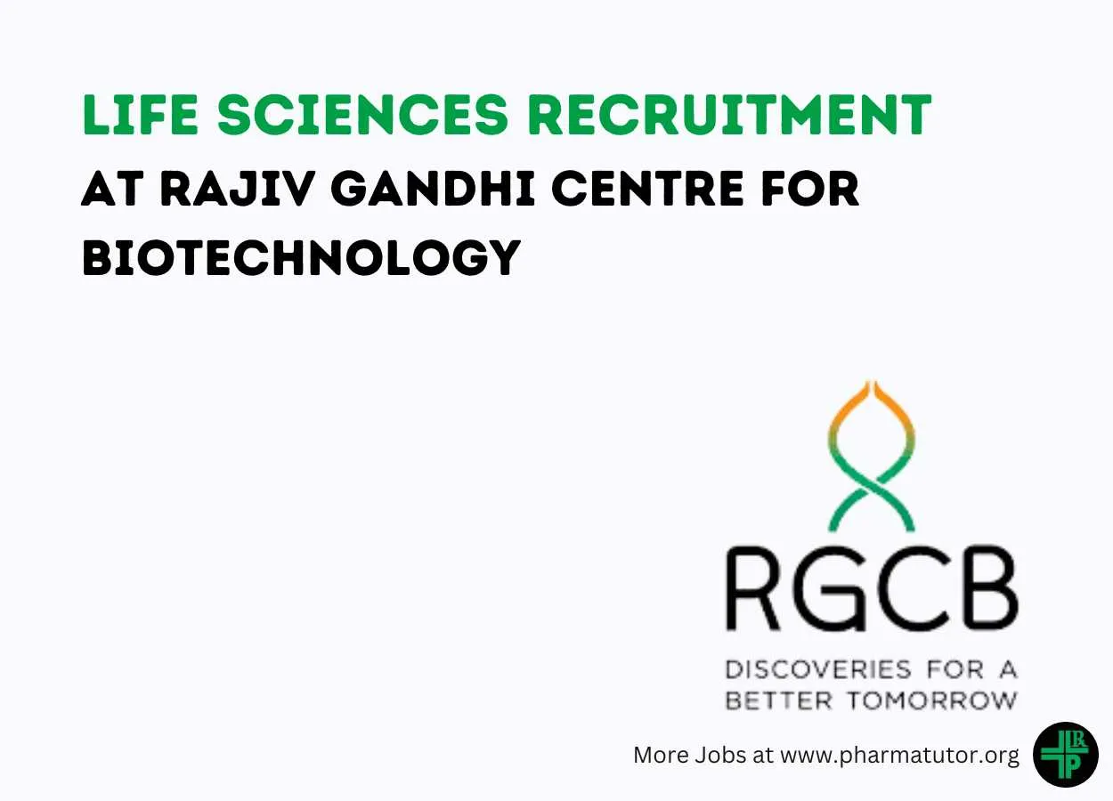 Life Sciences Recruitment at Rajiv Gandhi Centre for Biotechnology