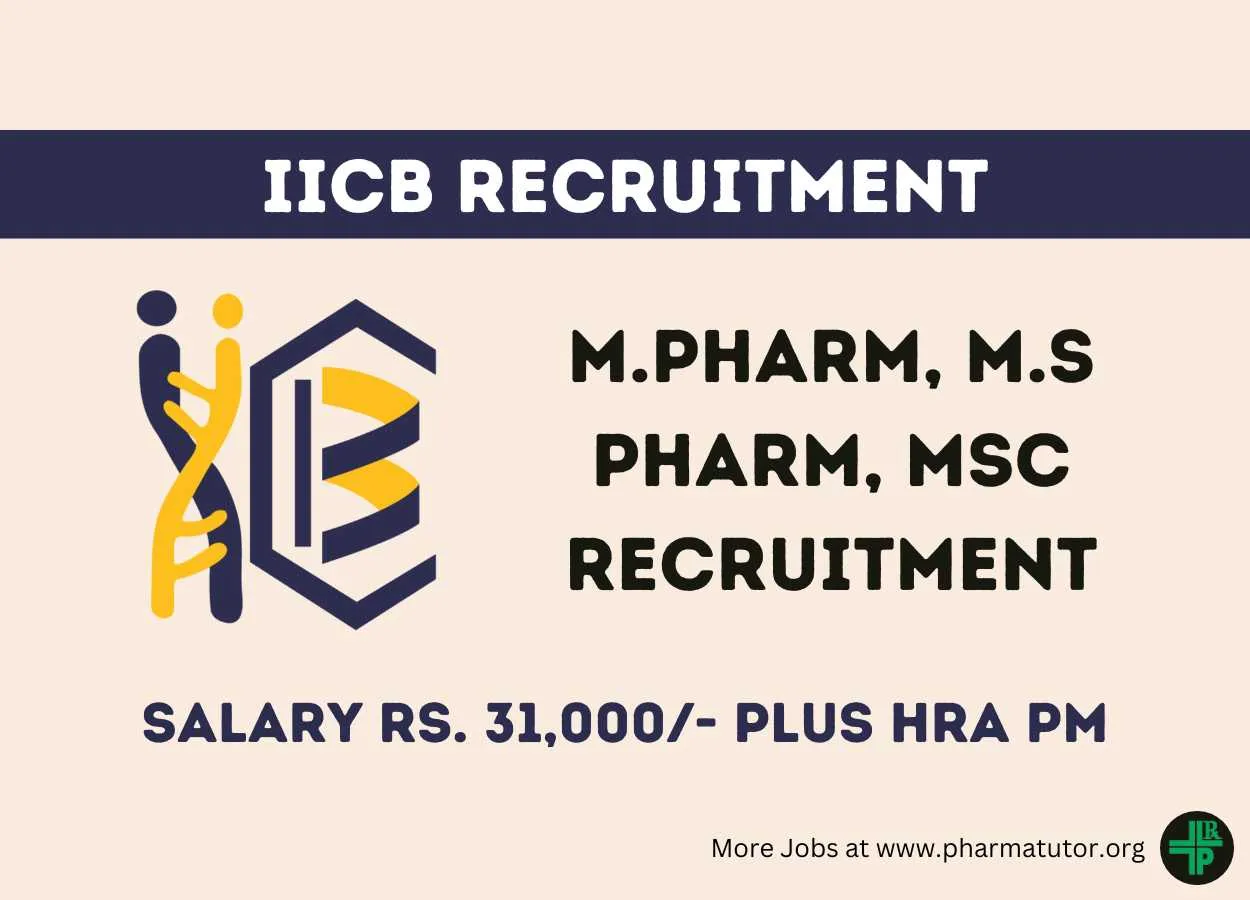 Recruitment for M.Pharm, M.S Pharm, MSc as Project Associate at IICB